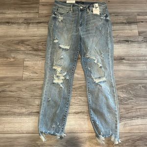 Blue jeans with little paint drops